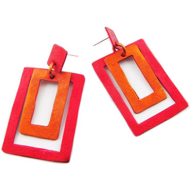 Les Trésors De Lily [R1213] - Handgjorda 'Aluminirock' örhängen röd orange - 5x3 cm röd