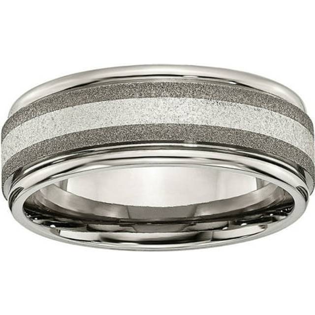 Chisel TB83-10 Titanium Polished & Stone Finish Center Grooved Edge Sterling Inlay Band - Size 10
