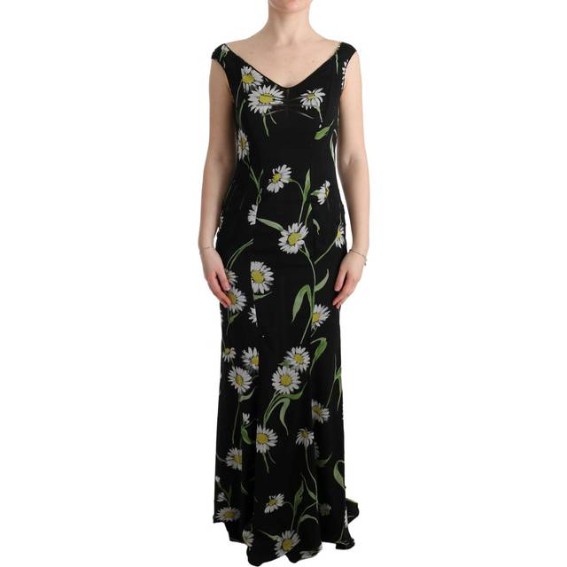 Dolce & Gabbana Sunflower Silk Stretch Sheath Dress - IT44|L - Black (IT44|L)