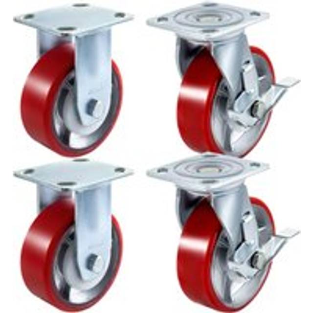 VEVOR 4 Pack Swivel Caster Polyurethane 6" x 2" on Steel Wheel Brake (2) Rigid (2)