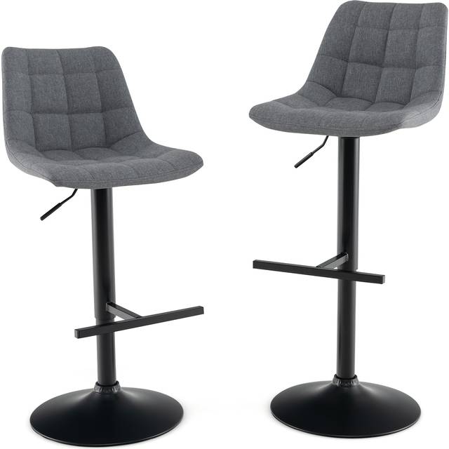 Upholstered Height Adjustable Bar Stools Set of 2 with Fabric Backrest-Grey