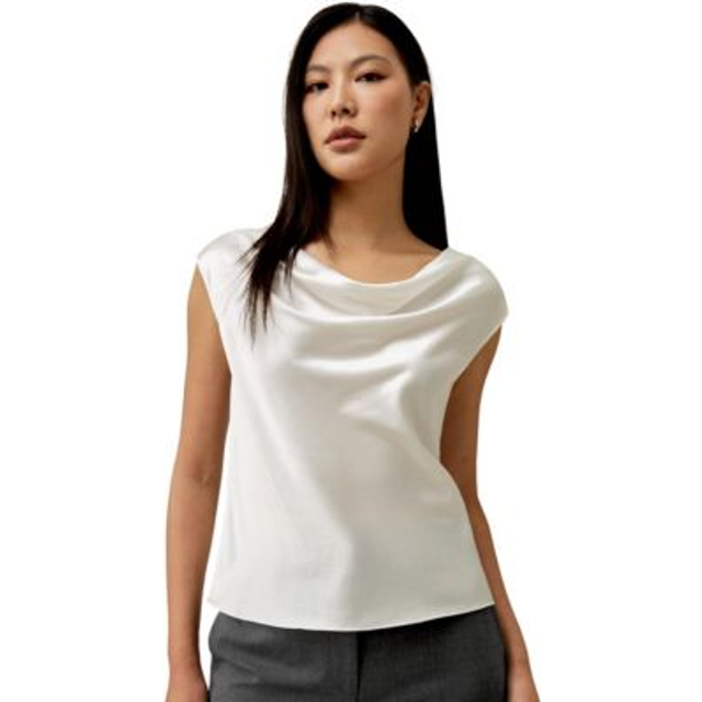 LILYSILK Women Silk T Shirt White United Kingdom 100% Silk Charmeuse Cowl Neck Sleeveless Minimalist Design UK 20