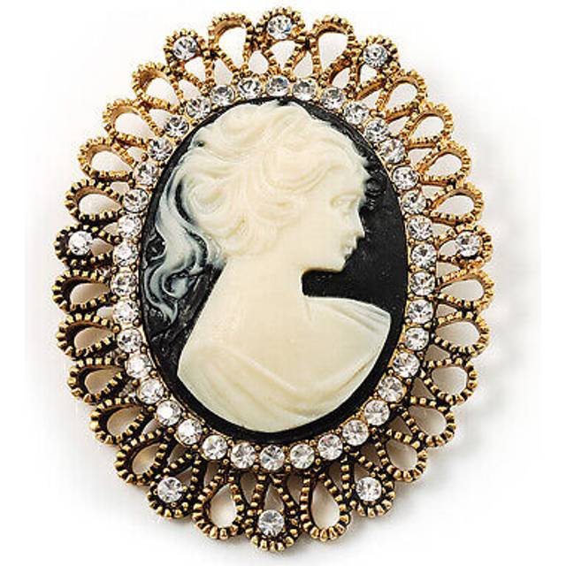 Vintage antique gold cameo crystal brooch