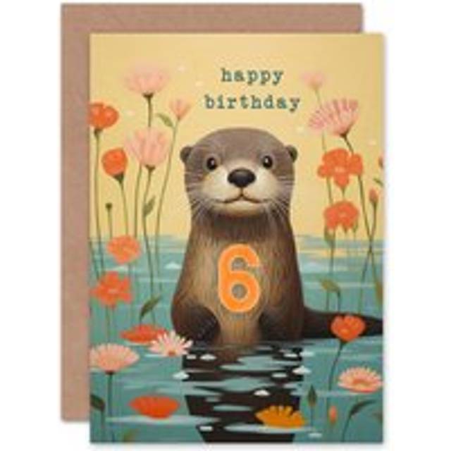 Kids Birthday Age 6 Cute Otter Lake Flowers Child Daughter Girl Greeting Card