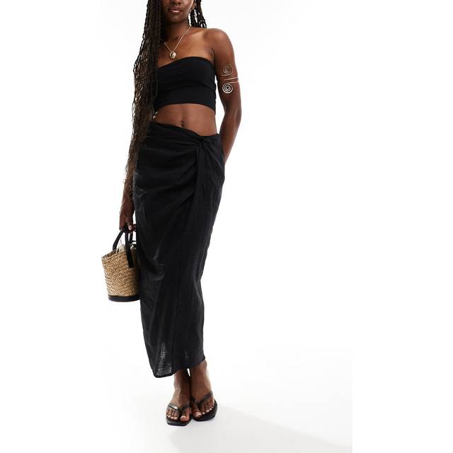 River Island Womens Black Linen Blend Wrap Skirt - 8