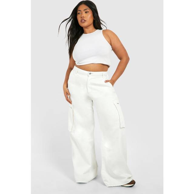 Womens Plus Ecru Cargo Jean - Cream - 16, Cream