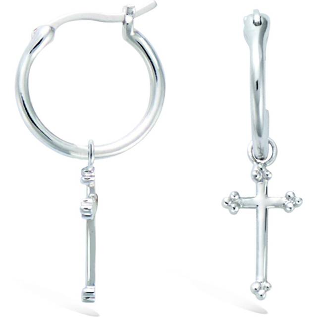 Les Trésors De Lily [R1532] - Silver 'Croix' hoop earrings (rhodium plated) - 15 mm - 13x8 mm