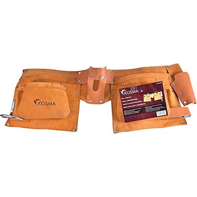 Multi-Pocket Leather Tool Organiser Belt Apron with 11 Pockets, Hammer Loop & Tape Measure Holder - Electrician Pouch