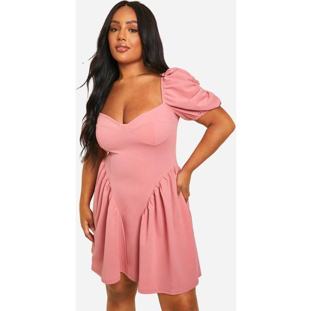 Womens Plus Corset Skater Dress - Pink - 18, Pink