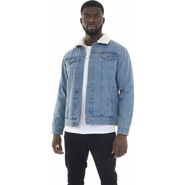 (LIGHT BLUE DENIM/ CREAM BORG, Medium) Brave Soul Larson Cream Borg Detachable Collar Denim Jacket