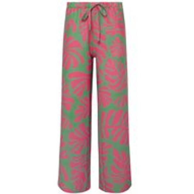 Pixiegirl Green Leaf Print Wide Leg Trousers 12 Pixiegirl | Petite Women's Wide Leg Trousers