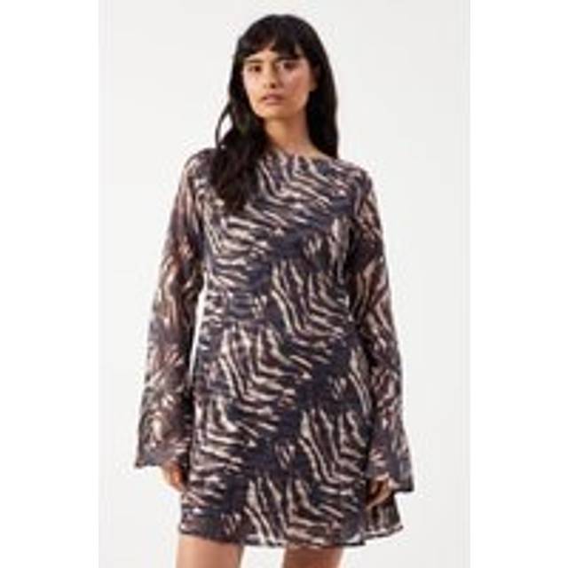 Warehouse Womens Zebra Burnout Chiffon Bias Tie Back Mini Dress - Brown - Size 8 UK