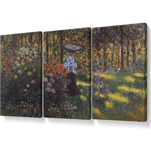 Monet Woman with a Parasol in the Garden of Argenteuil by Claude Monet - 3 Piece Wrapped Canvas Graphic Art (81.3cm H x 163cm W)