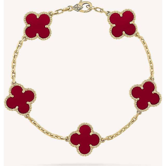 Van Cleef & Arpels Womens Gold/red Yellow Gold Vintage Alhambra Yellow-gold and Carnelian Bracelet 18cm - GOLD/RED