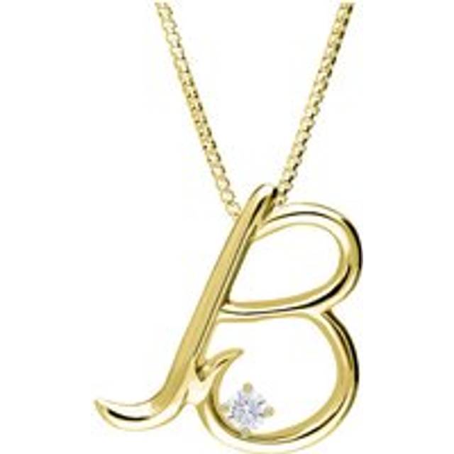 Love Letters 9ct Yellow Gold 0.10ct Diamond Initial B Necklace