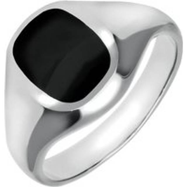 Sterling Silver Whitby Jet Small Cushion Signet Ring - Silver