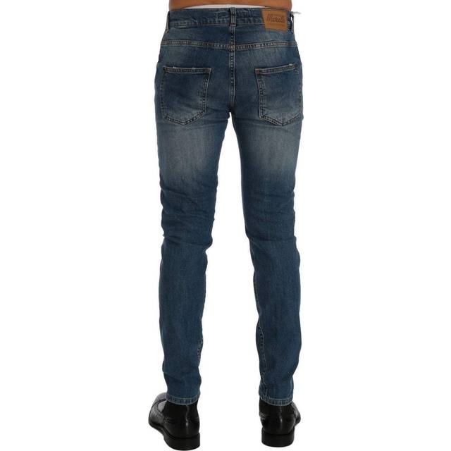 Frankie Morello, Jeans, Herr, W36, Bomull, Slim Fit Logo Jeans Blå Tvätt - blue (W36)