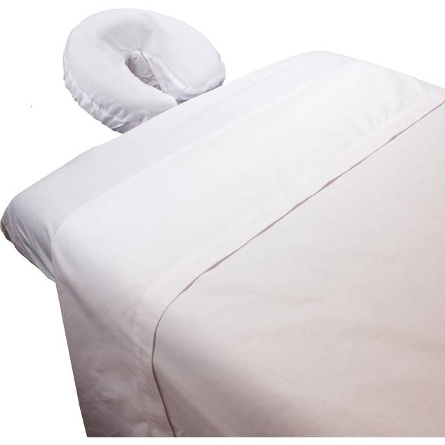 Massage Table Poly-Cotton Sheet Sets by Body Linen. - 3 Piece Set includes Flat & Flat Sheets and a Face Rest Cover. Super Soft and Durable for Profes
