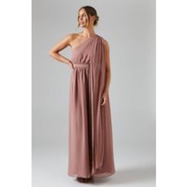 One Shoulder Drape Chiffon Maxi Bridesmaid Dress - Pink - 10