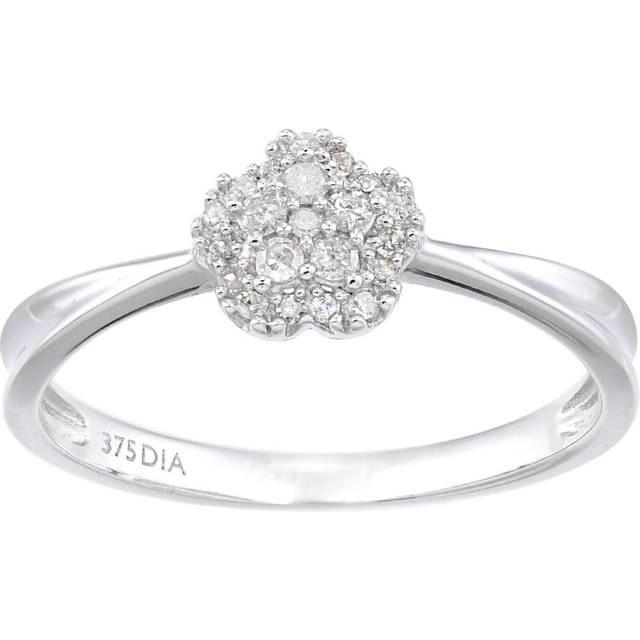 (N) Jewelco London 9ct White Gold Women Round Diamond Engagement Halo Ring