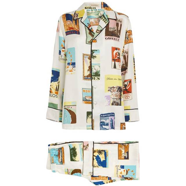 Olivia Von Halle Womens Cadmius Yves Graphic-print Silk-twill Pyjama Set L