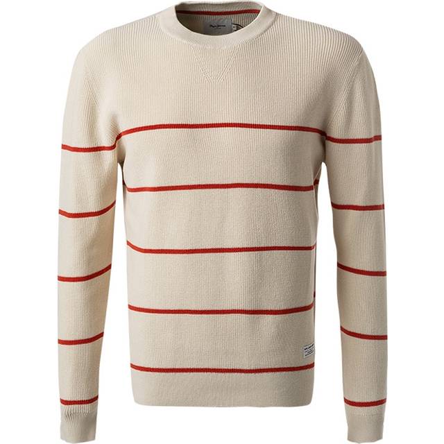 Pepe Jeans, Round-neck Knitwear, male, White, L, Modern Striped Cotton Jersey