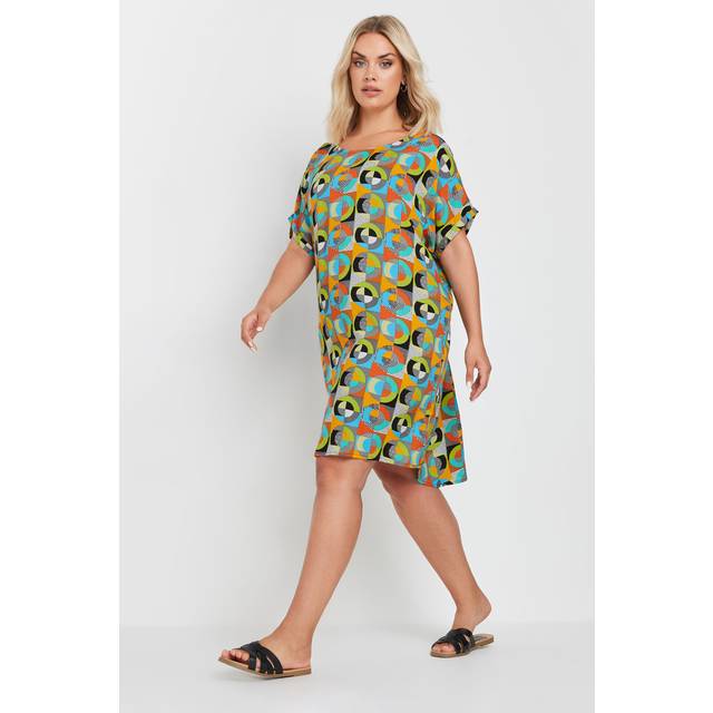 Yours Curve Orange & Blue Abstract Print Tunic Dress, Women's Curve & Plus Size, Yours - 22-24