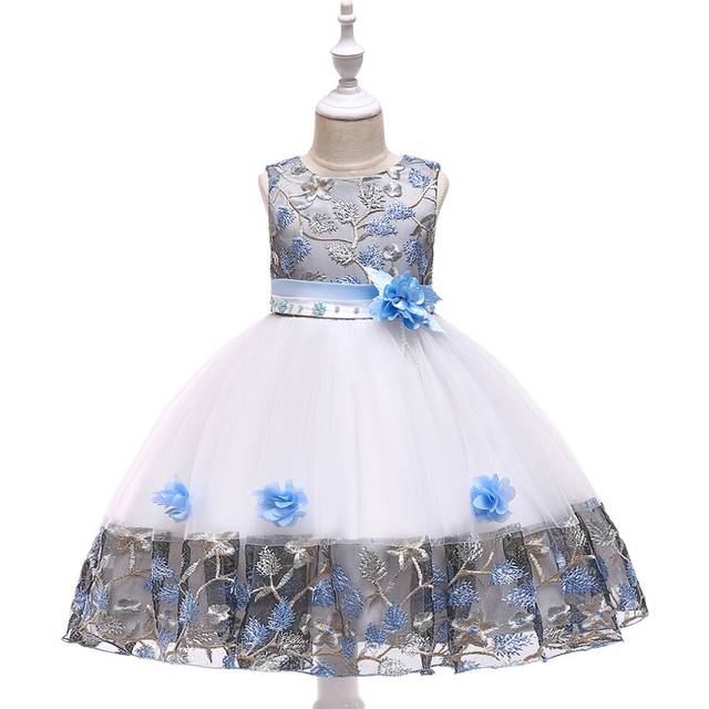 (Sky Blue, 2-3Years) Kids Girls Lace embroidery flowers dress Party UK