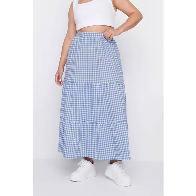 Yours Curve Blue Gingham Textured Maxi Skirt, Women's Curve & Plus Size, Yours - 26-28