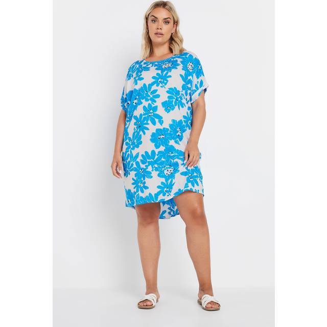 Yours Curve Light Blue Floral Print Tunic Dress, Women's Curve & Plus Size, Yours - 22-24