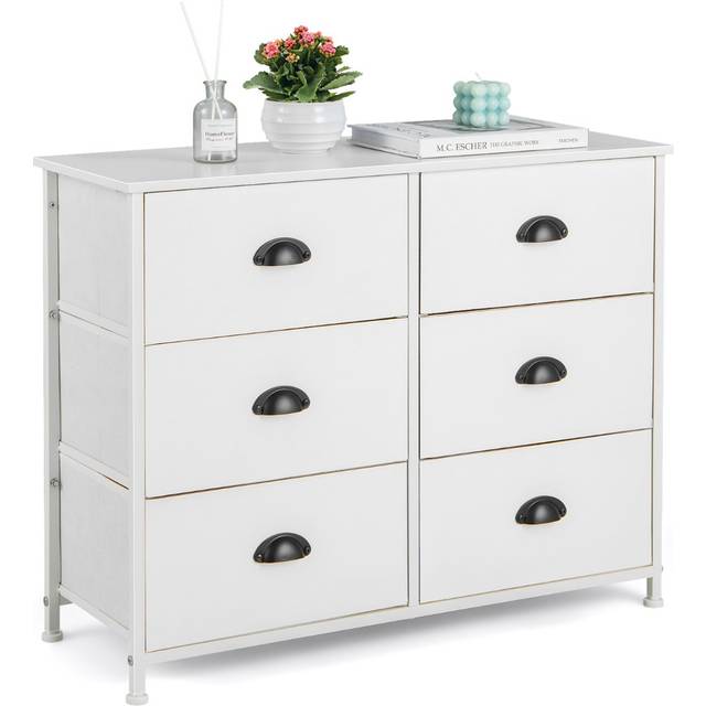 Dresser with 6 Foldable Fabric Drawers Living Room Bedroom-White