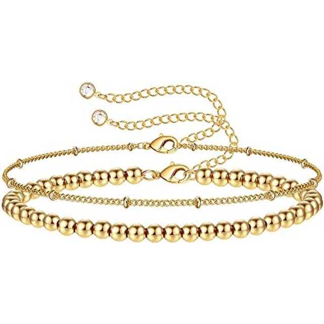 TINGN Dainty Gold Bracelet for Womens, 14K Gold Filled Tiny Bracelet Cute Gold Beads Gold Bracelets for Women Jewelry Ladies Bracelets Personalised