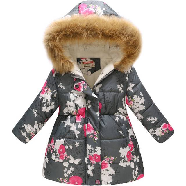 (Style 04, 7-8Years) Kids Girls Winter Jackets Floral Hooded Coats Warm