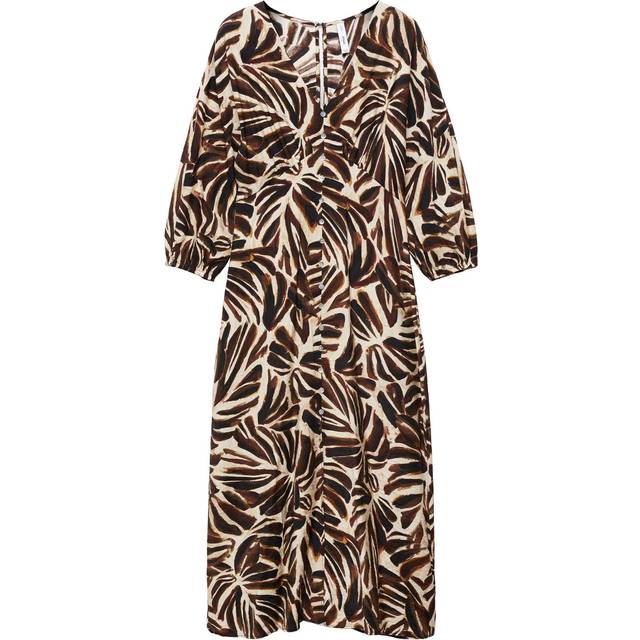 Mango Caludie V-Neck Midi Dress Black Multi - Mango - Size: 14