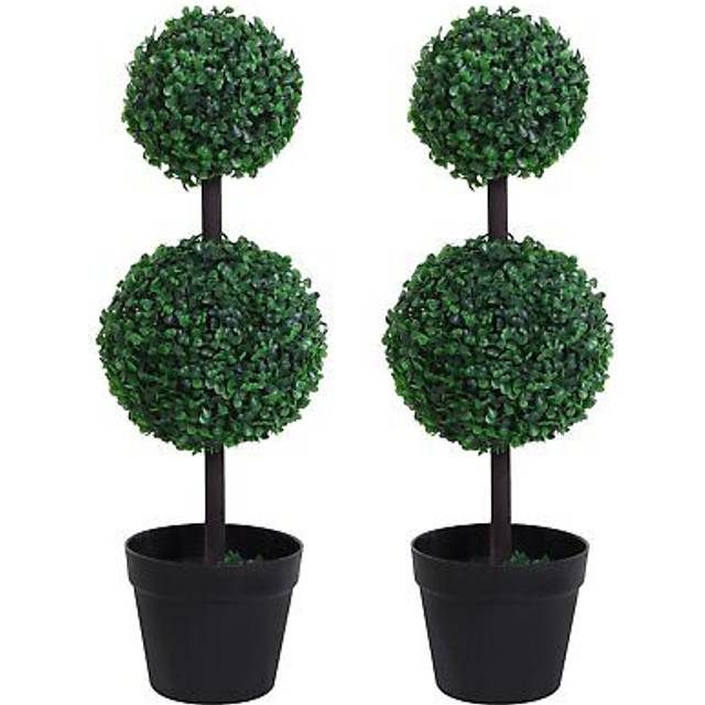Outsunny Boxwood Ball Tree Artificial Plant In Pot 2.2ft 2 Pack - Multi - 3ft