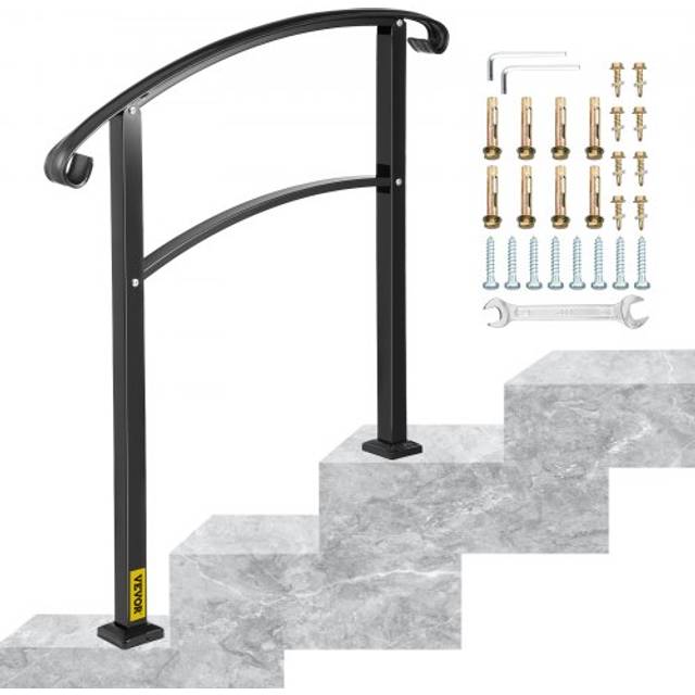 Handrail fits 1 or 3 steps matte black stairs residential brick steps iron