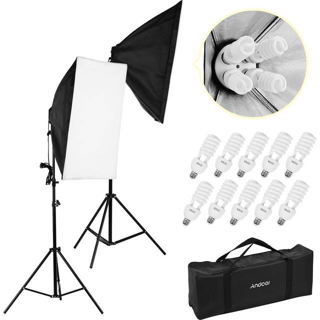 Andoer Professional Studio Photography Light Kit Including 50 * 70cm Softboxes * 2/ 4-in-1 Light UK Plug