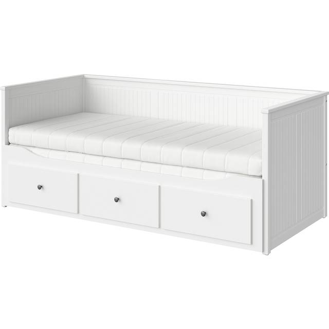 HEMNES dagbädd m 3 lådor/2 madrasser, vit/Åfjäll medium fast, 80x200 cm