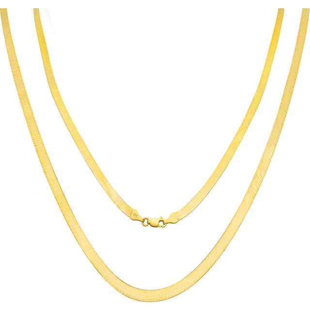 10k yellow gold solid 4mm flexible herringbone chain women men necklace 16"- 24"