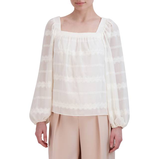 BCBGMAXAZRIA Women's Square Neck Long Balloon Sleeve Pullover Blouse