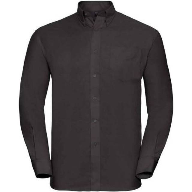 (18in, Black) Russell Collection Mens Oxford Easy-Care Long-Sleeved Formal Shirt