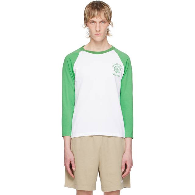 Sporty & Rich White & Green Emblem Baseball Long Sleeve T-Shirt - White - XL