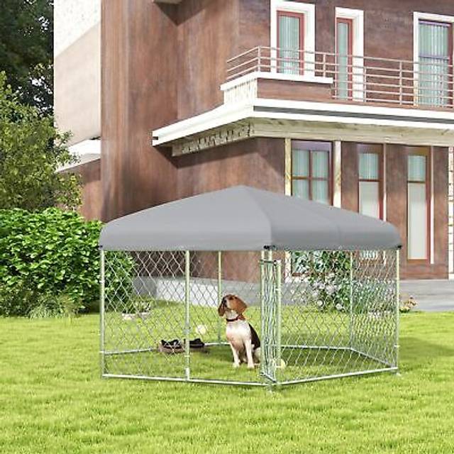PawHut Dog Kennel and Run with Lockable Door, for Garden, Patio, Terrace, Large Dogs, 2.1 x 1.85 x 1.5m Aosom UK