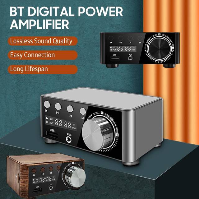 (black, EU Plug) Bt 5.0 Digital Power Amplifier 2x50w Dual Channel Audio System Lossless Stereo Sound Receiver Box