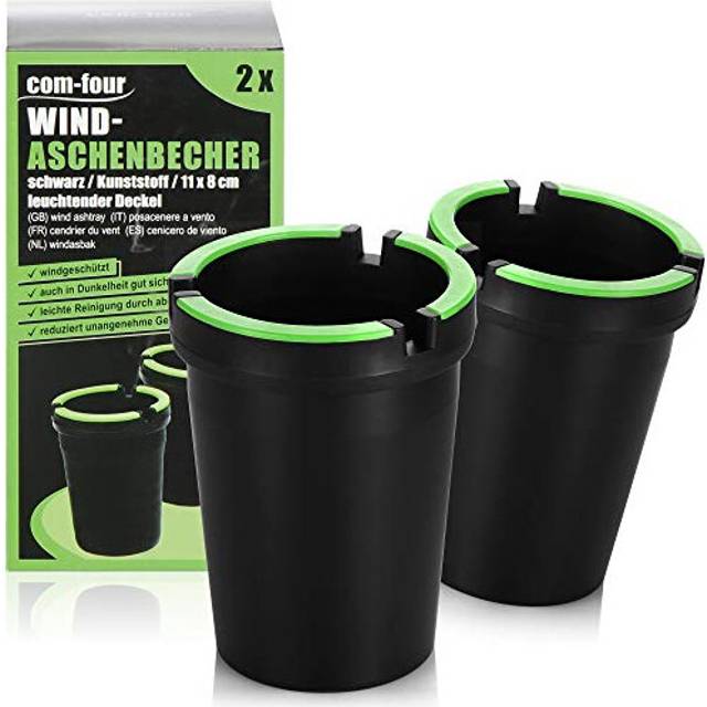 com-four 2x Ashtrays - Outdoor ashtray - Ashtrays windproof - Anti-storm ashtray with a luminous lid - Ashtray for the car, Ã 8 cm (02 pieces -