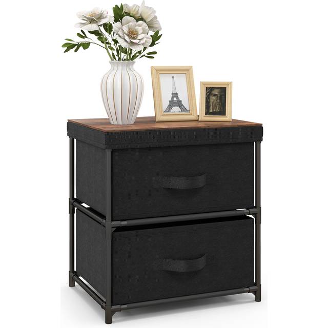 2-Drawer Nightstand Bedside Table with Removable Lid for Bedroom, Living Room-Black
