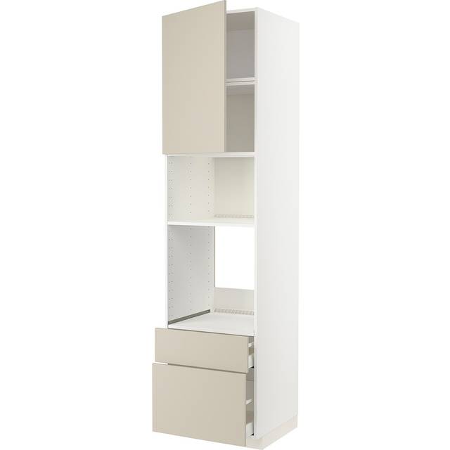 METOD / MAXIMERA högskåp f ugn/mikro m dörr/2 lådor, vit/Havstorp beige, 60x60x240 cm