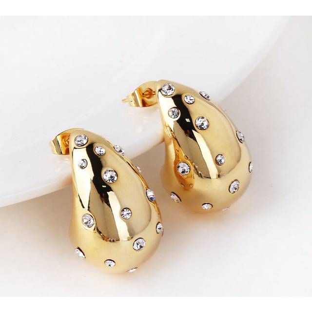 SHEIN 18K Gold-Plated White Water Drop Stud Earrings For Women Girls Silver Classic Wedding Party Jewelry