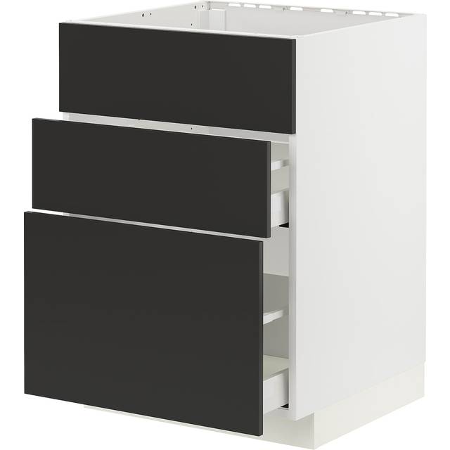 METOD / MAXIMERA bänkskåp f diskbänk+3 frntr/2 lådor, vit/Nickebo matt antracit, 60x60 cm