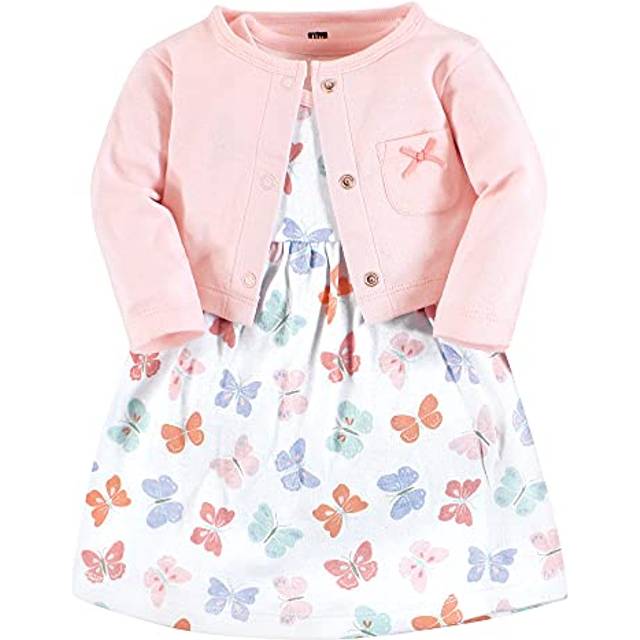 Hudson Baby baby girls Cotton and Cardigan Set Casual Dress  Pastel Butterfly  3T US